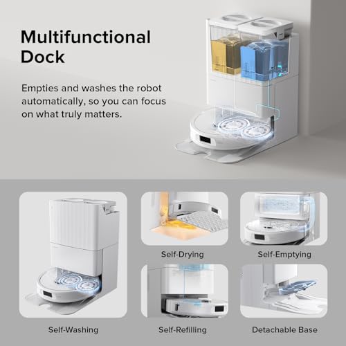 roborock Qrevo S Robot Vacuum and Mop, Self Drying, Auto Mop Washing, 7000Pa Suction, Self Emptying & Refilling, 10mm Mop Lifting, 200RPM Spinning Mops, Smart Obstacle Avoidance, White