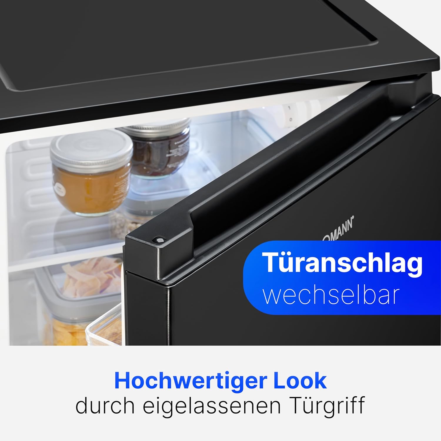 Bomann Kühlschrank ohne Gefrierfach 87L energieeffizient, leise  und  kompakt 0°C-8°C, stufenlos regelbar 3 Ablagen  und  Gemüsefach Türanschlag wechselbar Standardkühlschrank VS 7255 schwarz