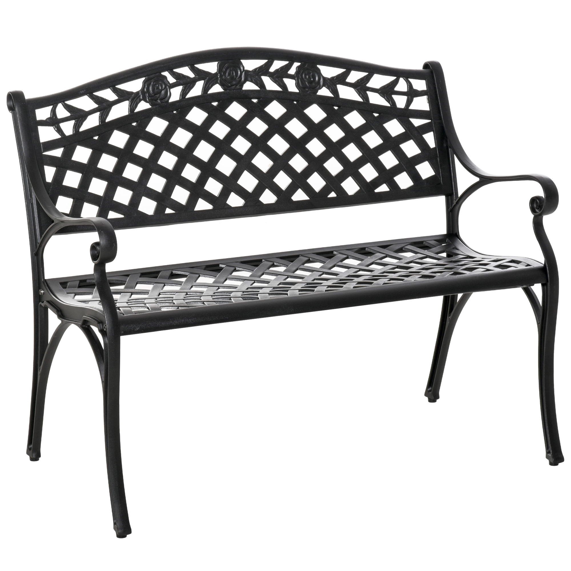 Outsunny 2-Sitzer Sitzbank Alu Gartenbank Metallbank Bank mit Armlehnen Landhausstil Schwarz 102,5 x 61 x 84 cm