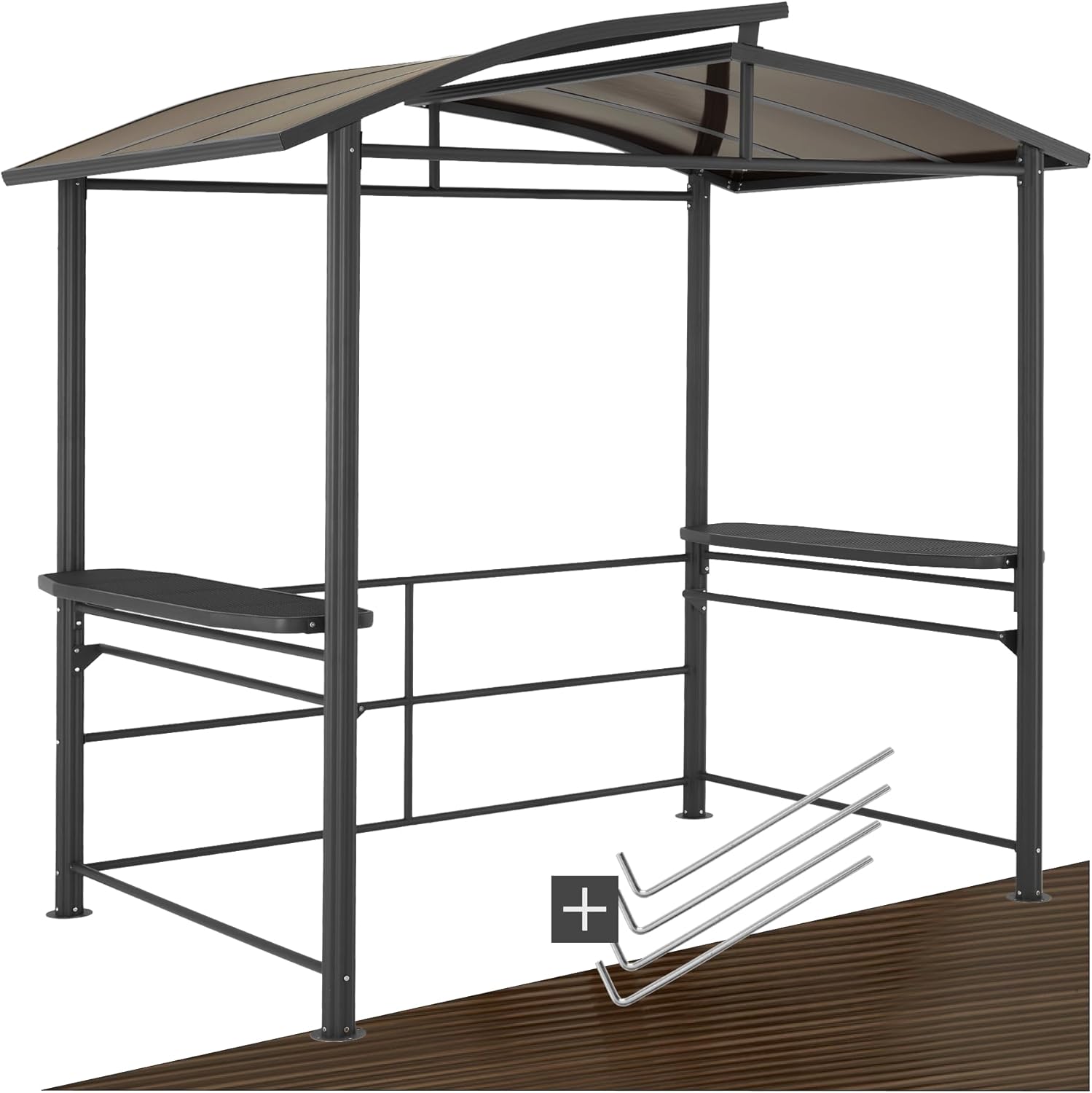tectake® Outdoor Grillpavillon, Überdachung für Grill, Metall Pavillon für Outdoorküche auf Balkon, Garten oder Terrasse, Sichtschutz, Terrassenüberdachung, Gartenpavillon 240 x 150 x 234 - grau