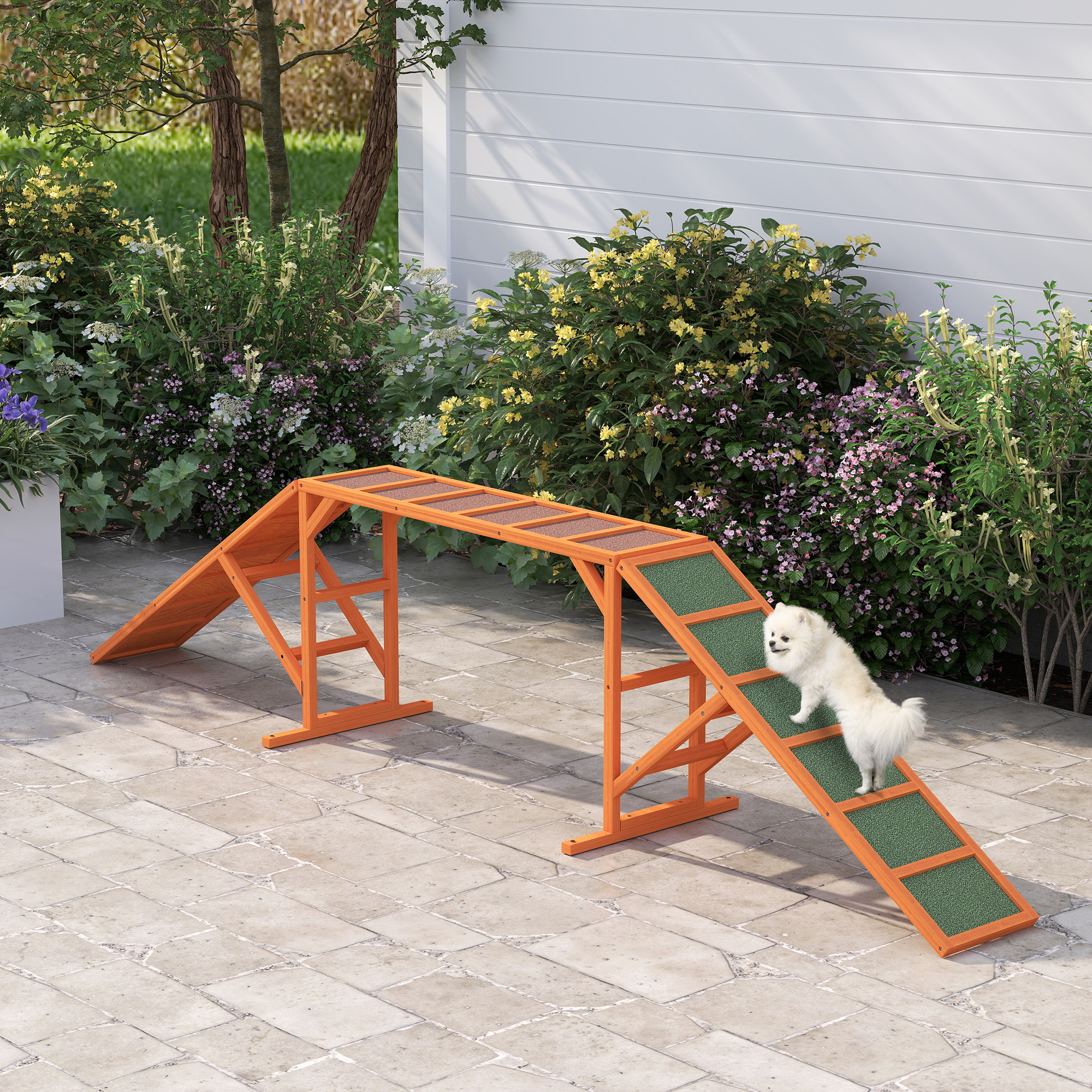 PawHut Agility Hunderampe, Parcours, rutschfest, wetterfest, Holz, 325 x 55 x 69 cm, Orange