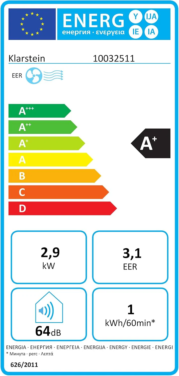 Klarstein Mobiele Airconditioner met Afvoerslang, 3-in-1 Airco met Ventilator & Luchtontvochtiger, Kleine & Draagbare Airco voor Thuis & op Kantoor, 10000 BTU AC met Laag Verbruik