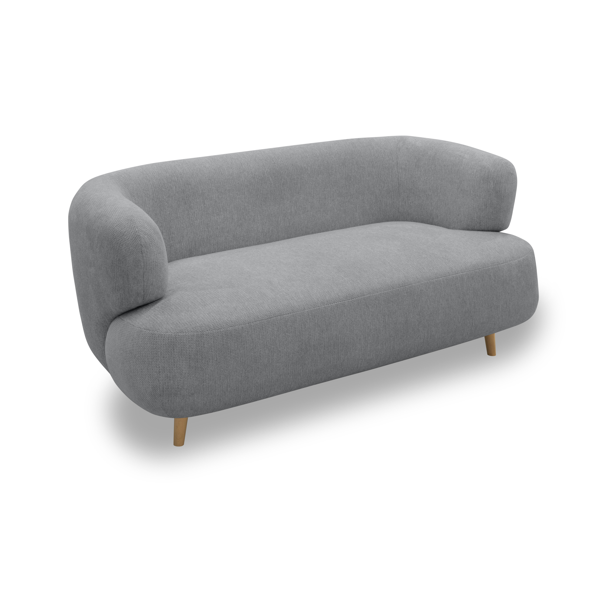 Sofa 800014, 2-Sitzer, runde Ecken, Holzfüße Eiche, 2er Couch, 86 x 73 x 160 cm (BxTxH), grau