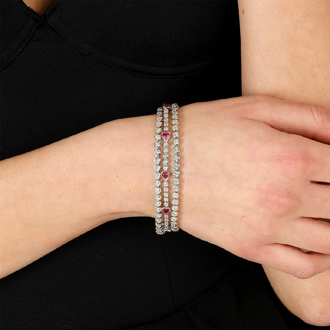 Bracciale Amen tennis con pietre a cuori rosse BT3CUBBRZ16