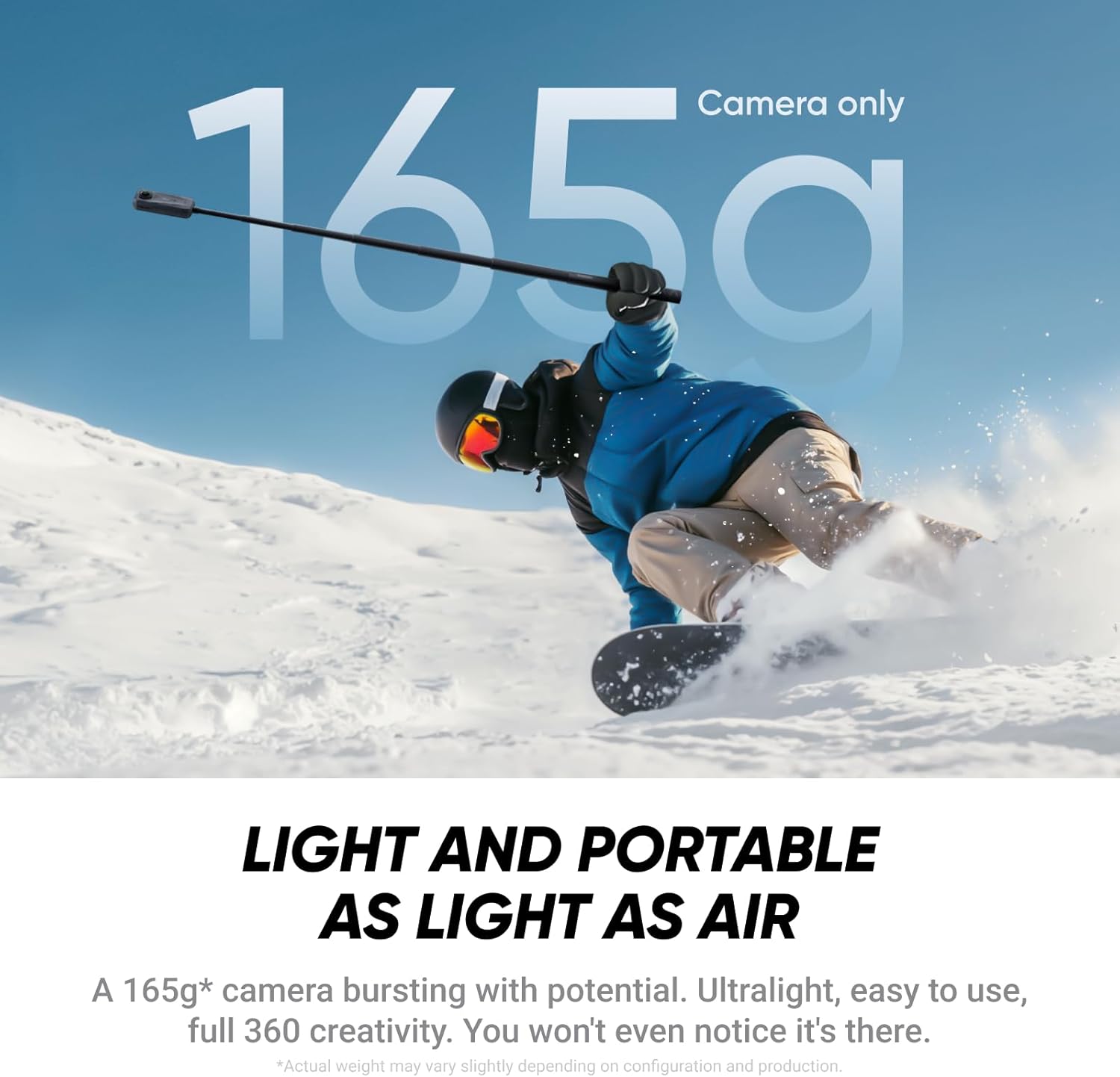 X4 Air Snowboard-Bundle – 165 g leichte, wasserdichte 8K 360°-Kamera, Unsichtbarer Selfie-Stick, Wechsel-Linsen, Erst aufnehmen & dann ausrichten, Windschutz, Stabilisierung, KI-gestützte App