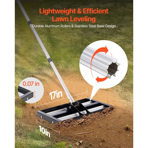 VEVOR Rasenrakel mit Rolle Nivellierrechen Levelingrake Rasenpflege 254x431mm