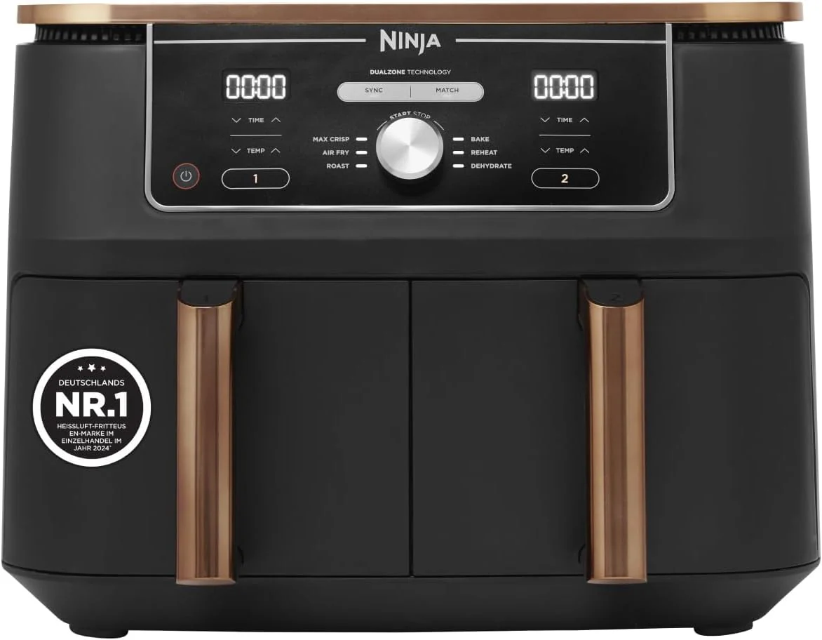 Ninja AF400EUCP Foodi MAX Dual Zone Heißluftfritteuse 9,5L – 6 Funktionen, 2470W, Kupfer/Schwarz