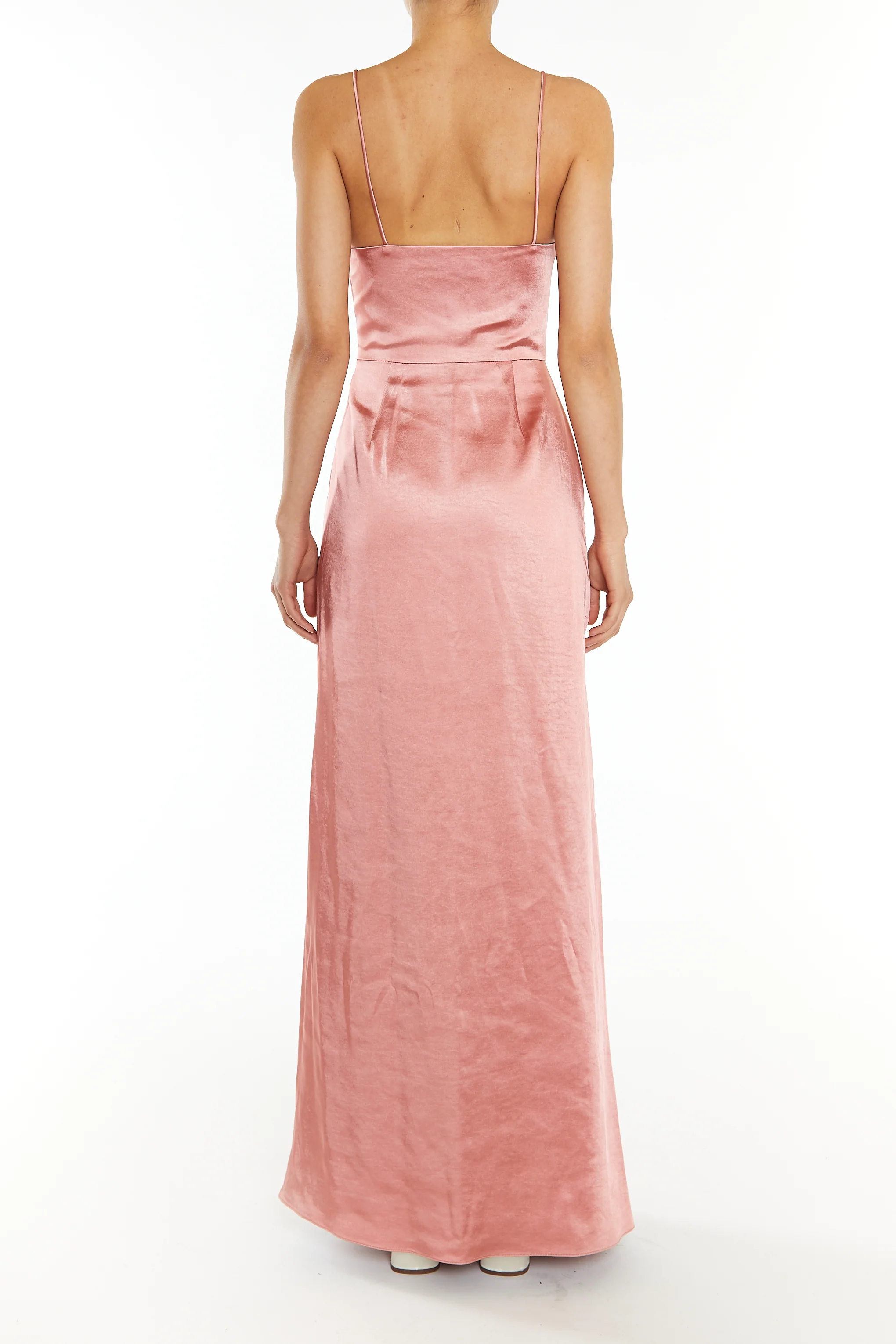 Vivian Dusty Peach Cowl-Neck Bias Cut Maxi-Dress