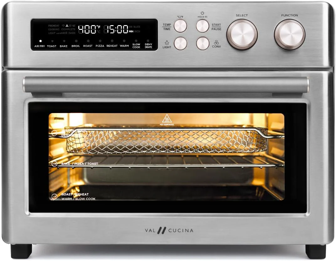 Infrared Heating Air Fryer Toaster Oven, Extra Large Countertop Convection Oven 10-in-1 Combo, 6-Slice Toast, Enamel Baking Pan Easy Clean with Recipe Book, Black Matte Stainless Steel