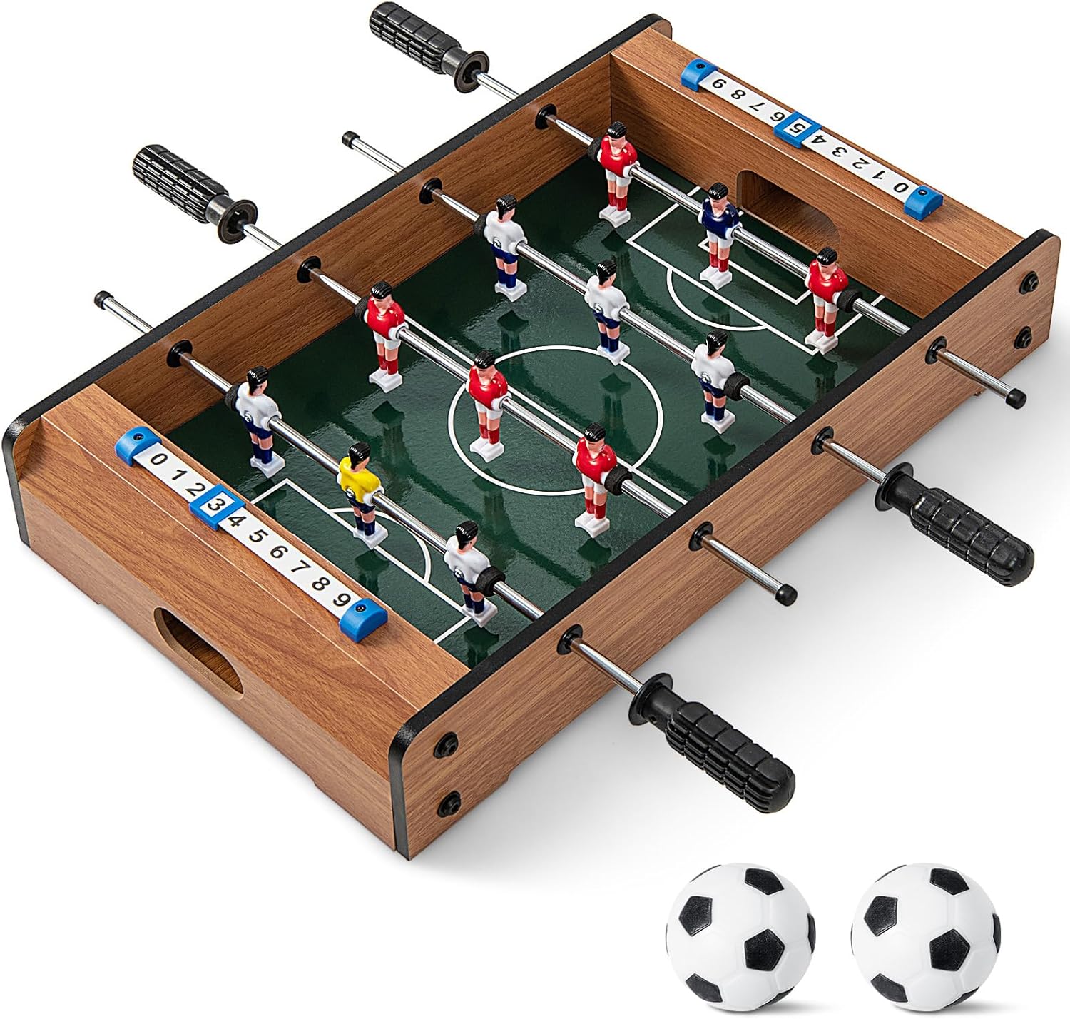 RELAX4LIFE Mini Calcio Balilla, Calcetto da Tavolo in Legno con Maniglie 2 Palloni, Segnapunti, Biliardino Calcio Balilla per Bambini