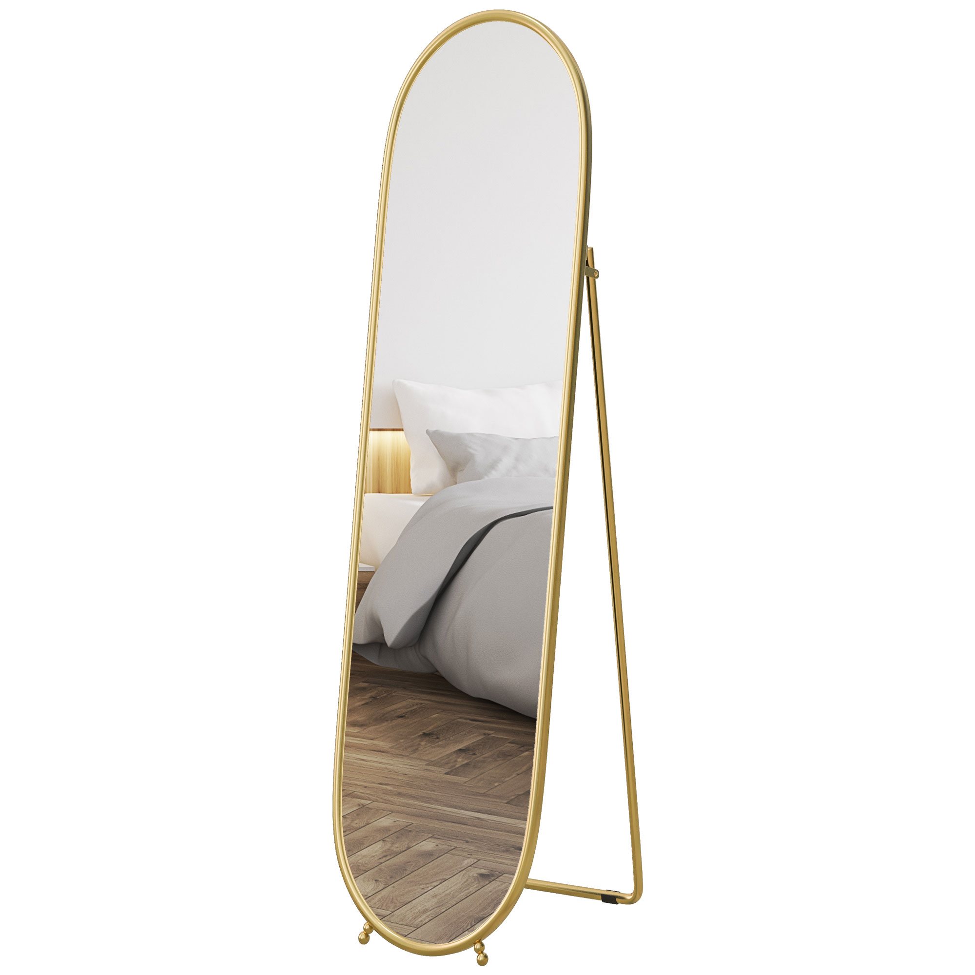 HOMCOM Ganzkörperspiegel, ovale Form, freistehend, Metallrahmen, 40x160cm, Farbe: Gold