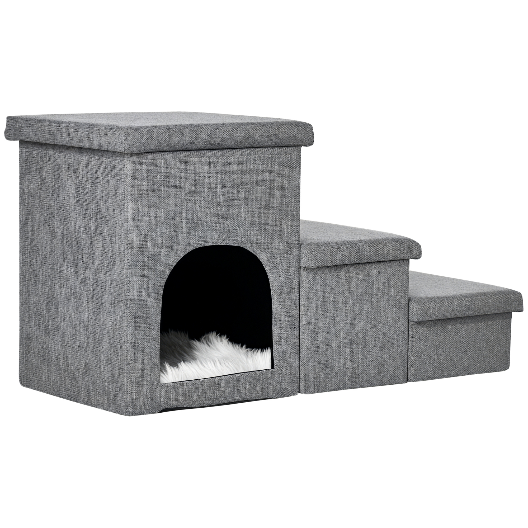 PawHut Haustiertreppe mit Haustierbett, inkl. versteckter Stauraum, 73,5 cm x 33 cm x 40,5 cm, Hellgrau
