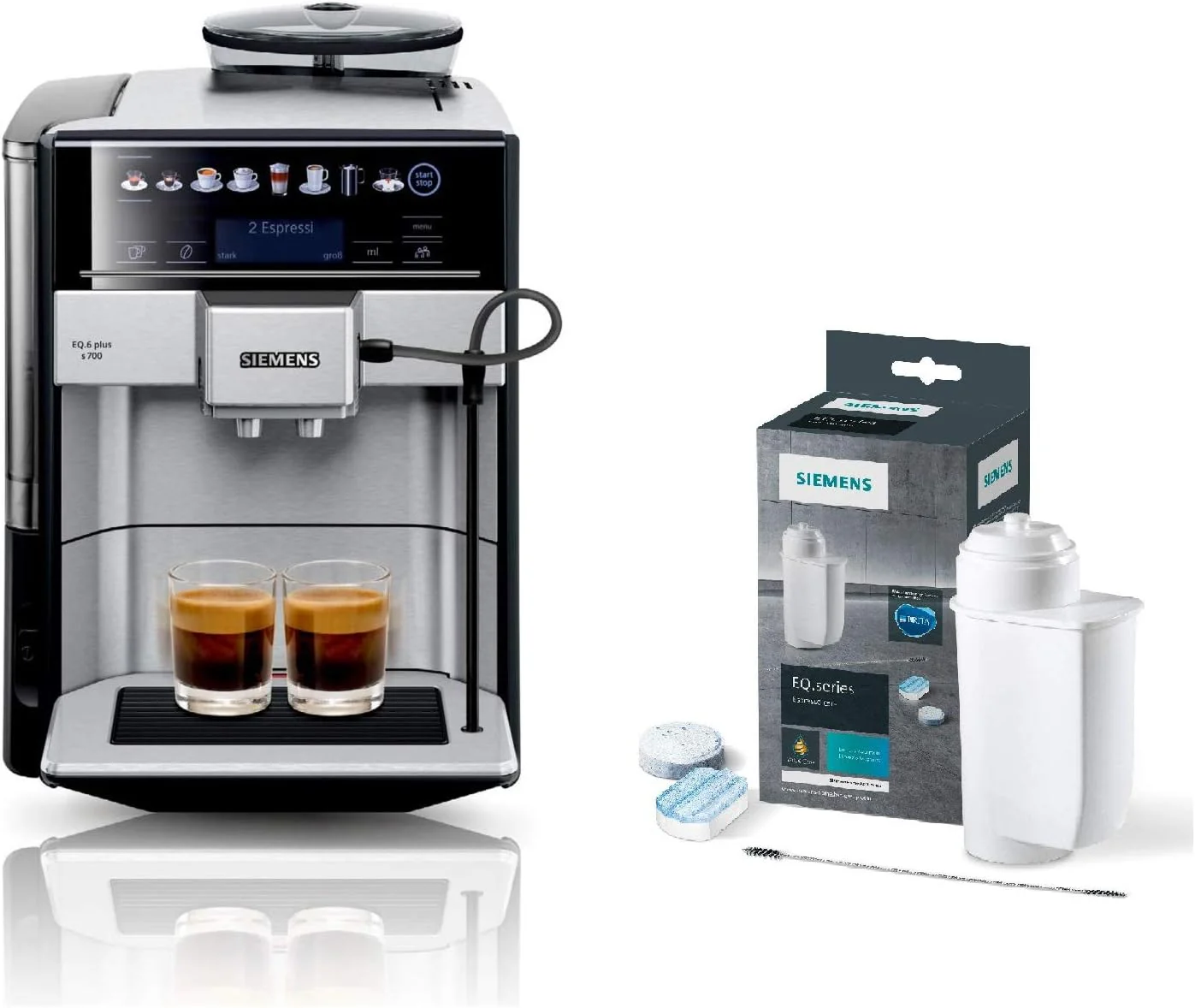 SIEMENS Kaffeevollautomat EQ6 plus s700 TE657503DE, f��r viele Kaffeespezialit?ten, Milch-Aufsch?umd��se, Keramikmahlwerk, Doppeltassenfunktion, Antikalk, automatische Dampfreinigung, 1500 W, edelstahl