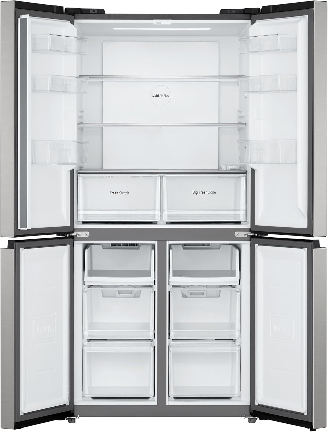 GMM41MSBEM Frigorifero 4 Porte Slim, Capacità 474L, Total No Frost con Multi Air Flow, Cassetto Zero Gradi Convertibile Fresh Switch, Ripiani in Vetro Temperato, Illuminazione LED, Classe E, Silver