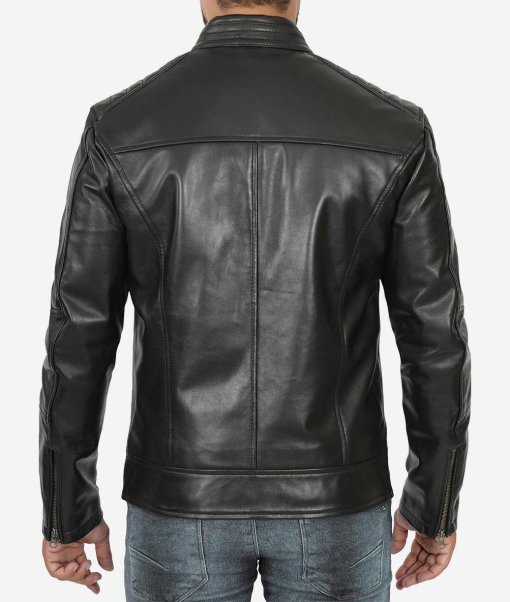 Mens Padded Shoulder Black Leather Jacket