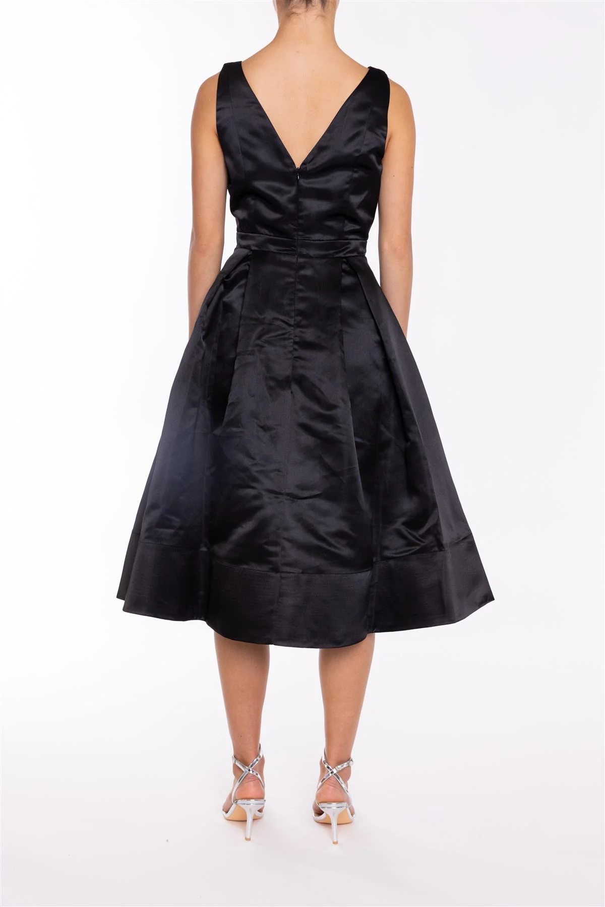 Aubrey Black V-Neck Puff Skirt Midi Dress