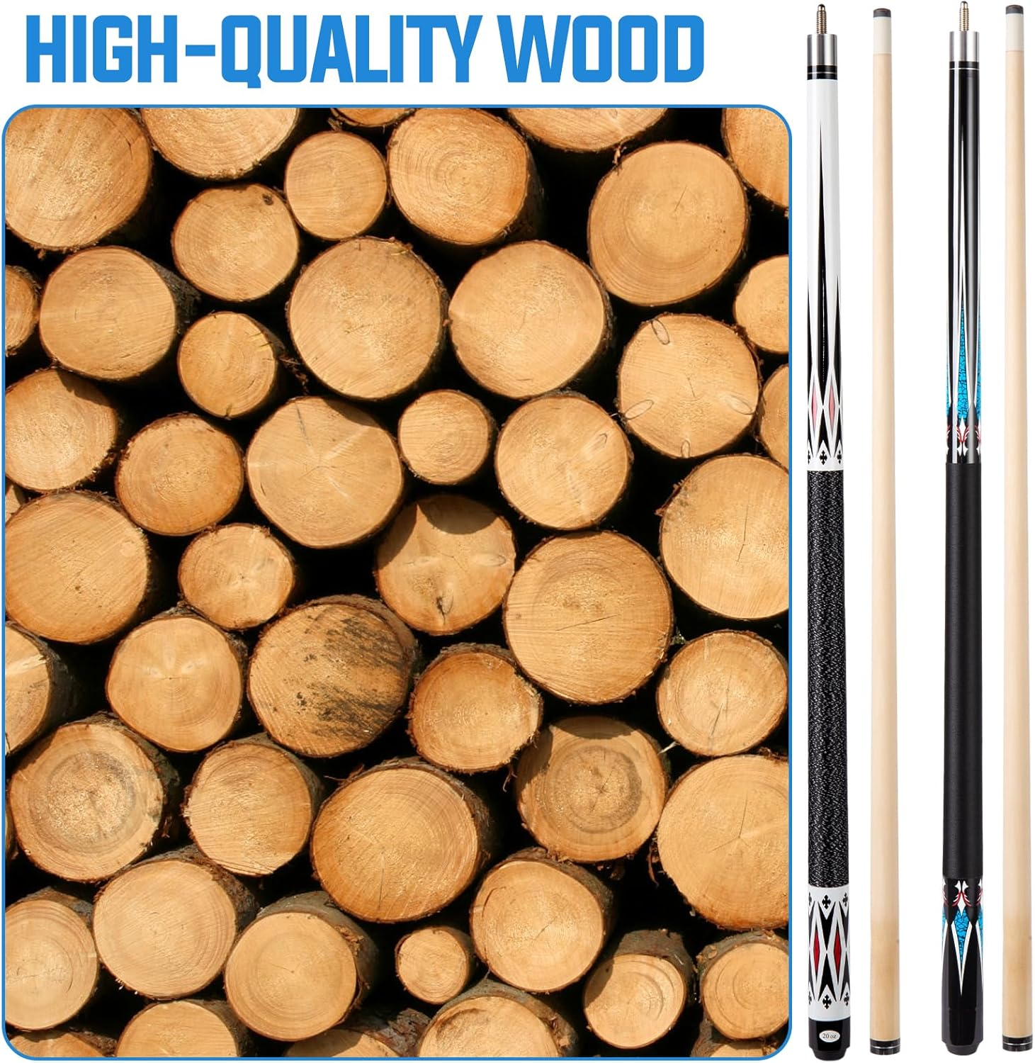 Sinsilvie 13mm 58 Pollici 19 20 Once Stecche Biliardo Pool,1/2 Maple Pool Cue Stick,Bastone da Biliardo da Bar per Uomini e Donne.