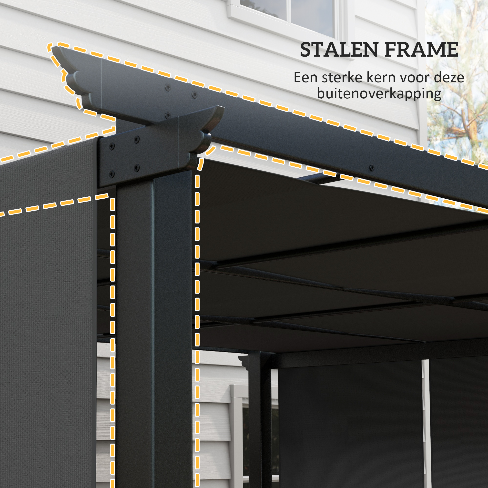 Zonnescherm Markies. Pergola, weerbestendig, inclusief bevestigingsmateriaal, 3 x 3,5 m, Donkergrijs