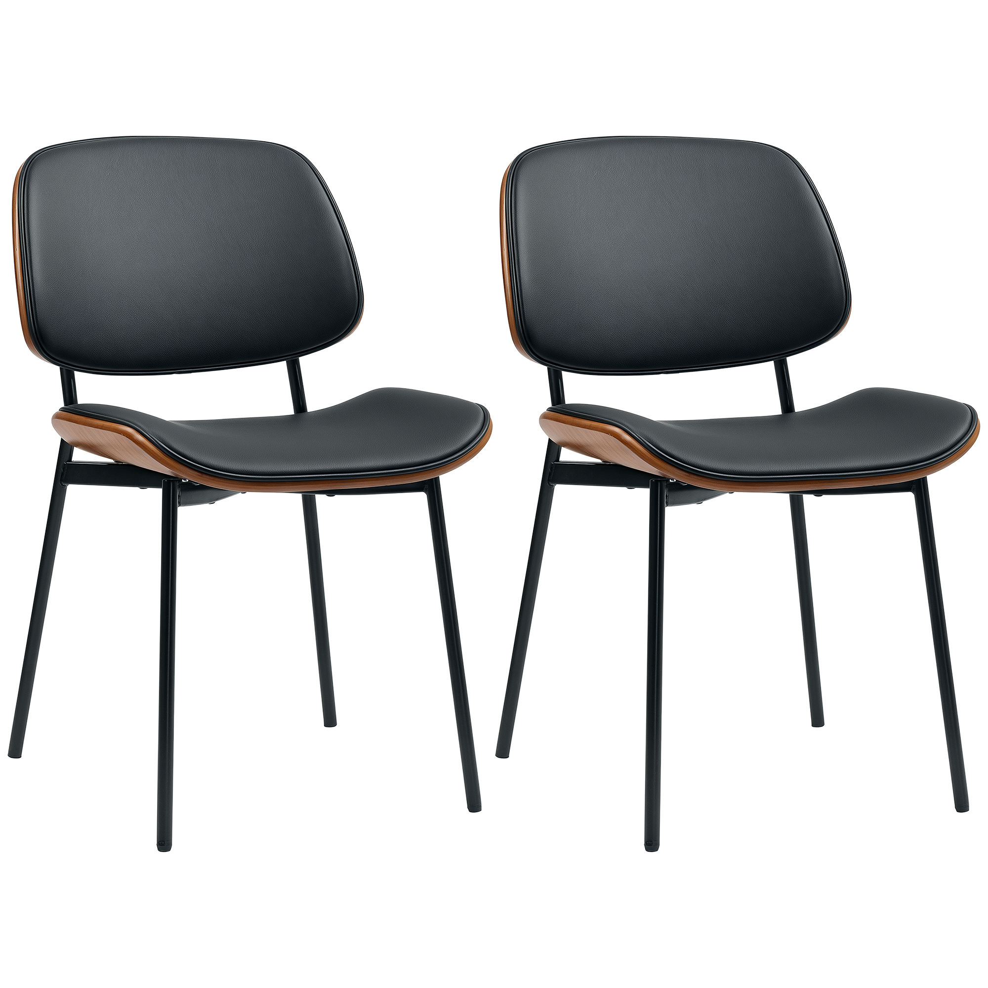 HOMCOM Set von 2 Esszimmerstühlen, klassischer Retro-Stil, gebogener Holzrahmen, für Wohnzimmer, Schlafzimmer, Küche, schwarz