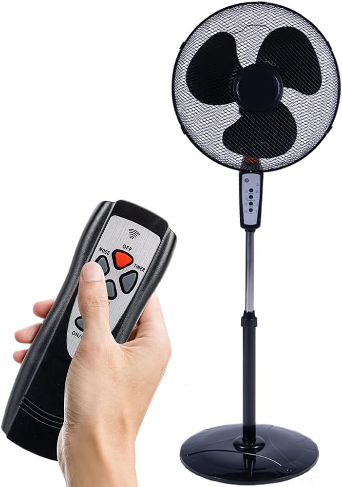 BAKAJI Ventilatore a Colonna Piantana Potenza 50W Diametro Pale 40cm 3 Velocità Selezionabili Funzione Timer Altezza regolabile Oscillazione Orizzontale e Telecomando x Controllo a Distanza (Nero)