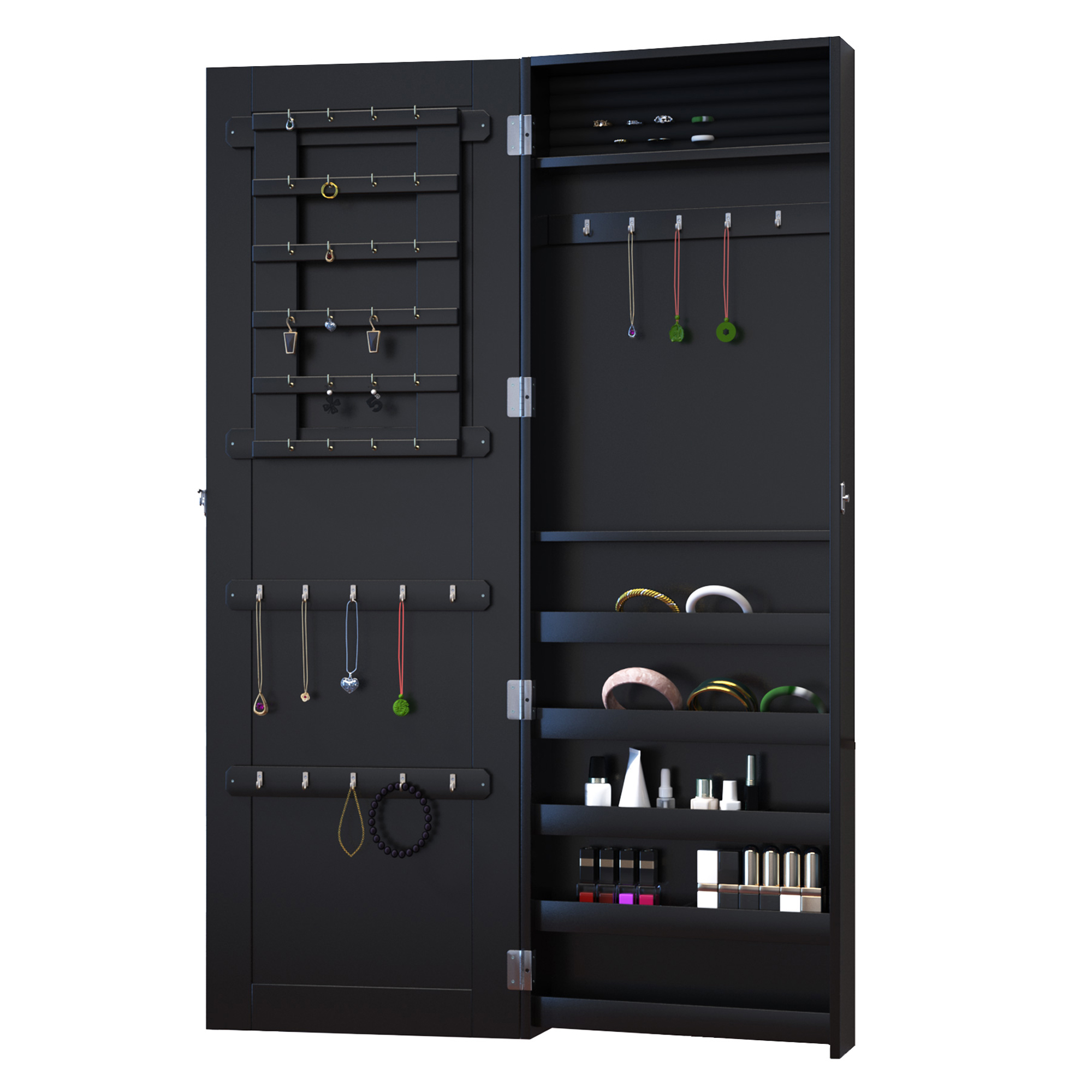 HOMCOM Wand-Schmuckschrank mit zeitgemäßem Design und Spiegel 37B x 10T x 112H cm Schwarz
