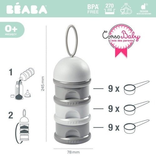 Beaba Pojemnik mleko w proszku 3x90ml, Grey.