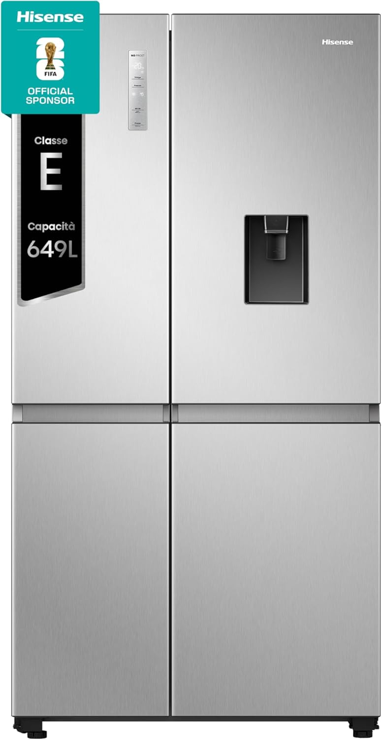 Hisense RS840N4WCE, Frigorifero Side by Side, Control touch, Grande capactià 649 litri, Total no frost, Motore inverter, Dispenser acqua senza attacco rete idrica