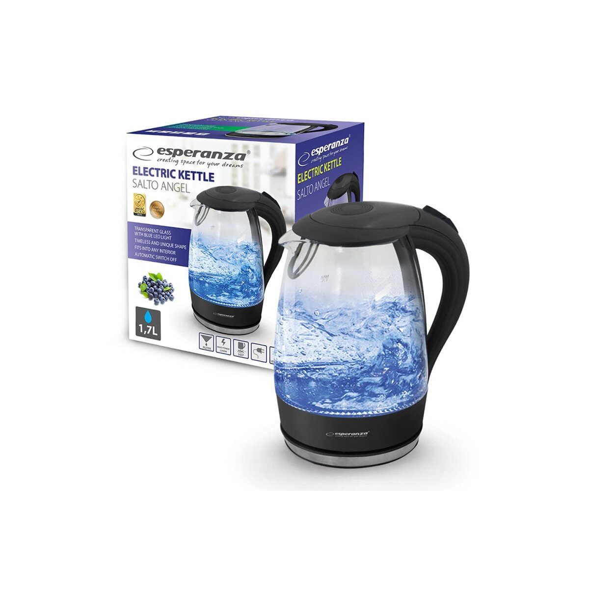 Wasserkocher Esperanza Salto Angel Glas Wasserkocher 1,7L Schwarz