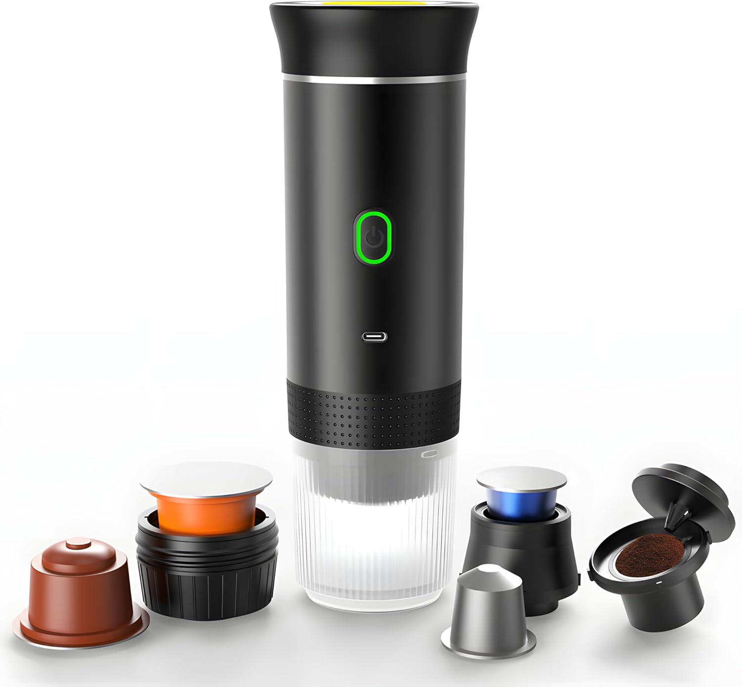 Macchina per caffè espresso elettrica portatile, macchina per caffe a batteria per viaggi in campeggio, macchina per caffè espresso autoriscaldante da 12 V compatibile con caffè macinato e capsule NS