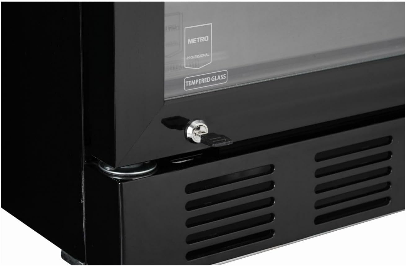 METRO Professional Getränkekühlschrank GSC4280B, Metall/Glas, 280 L, belüftete Kühlung, 210 W, mit Schloss, Schwarz