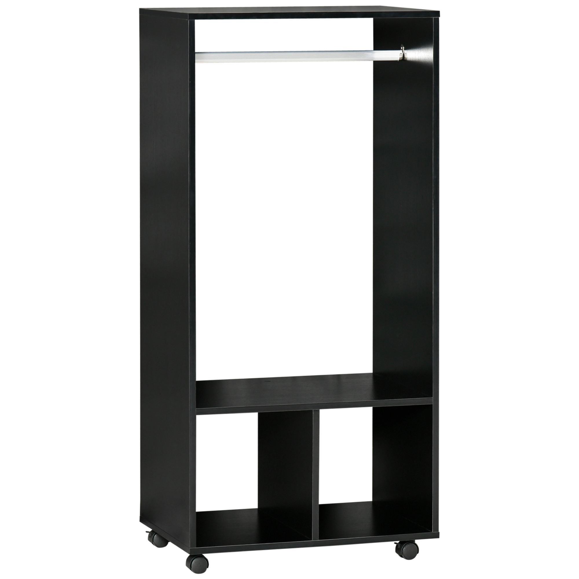 HOMCOM Kleiderschrank Garderobe,60 cm x 40 cm x 128 cm, 1 Kleiderstange, 2 Regale, Schwarz