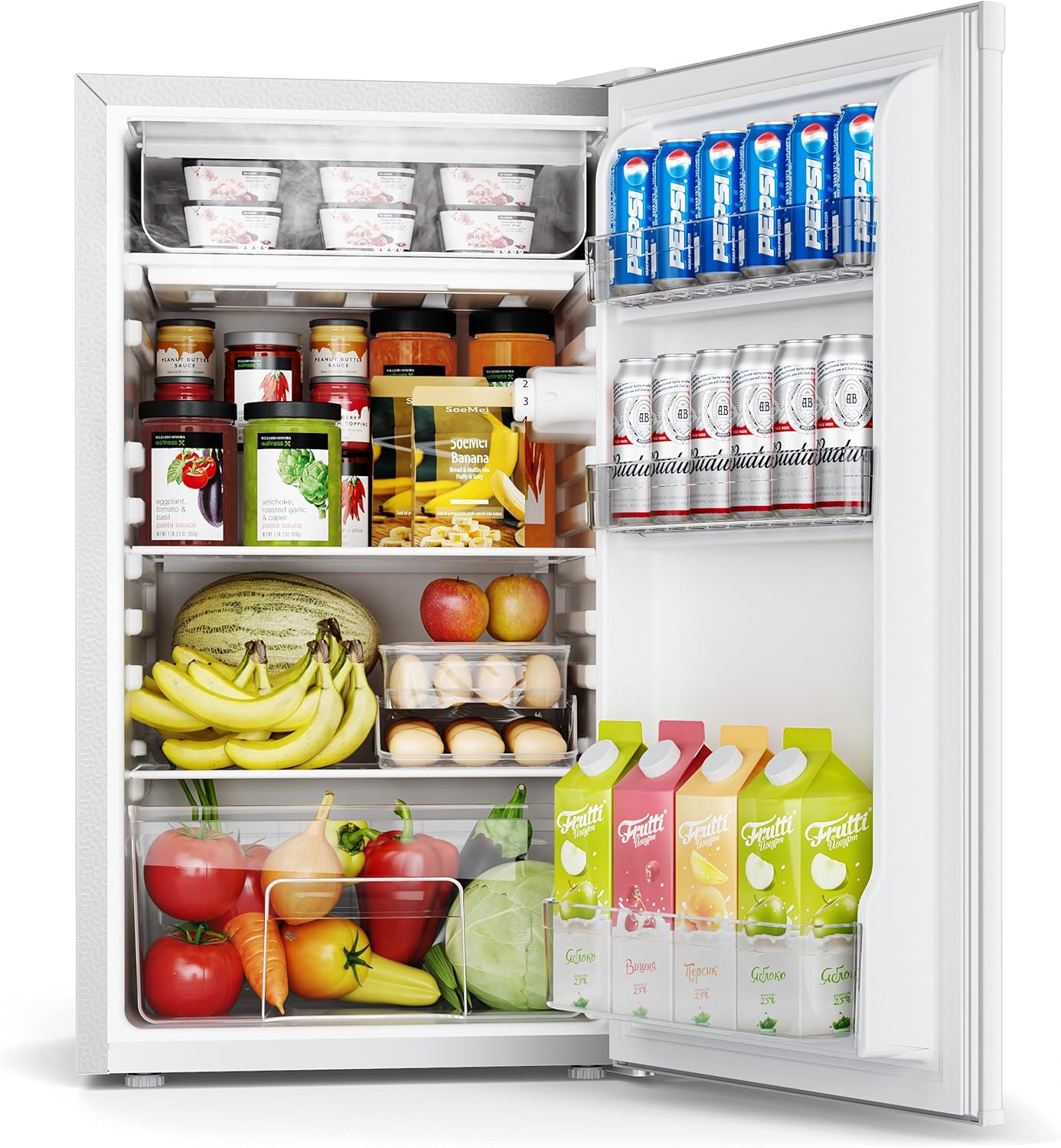 EUHOMY 91L Kühlschrank mit Gefrierfach klein& Gemüsefach (82L+9L) | 38dB Ultra-Leiser Mini Kühlschrank für Schlafzimmer/Büro | 7-Stufen Thermostat, Energieeffizien | 44.5x50x79cm Weiß