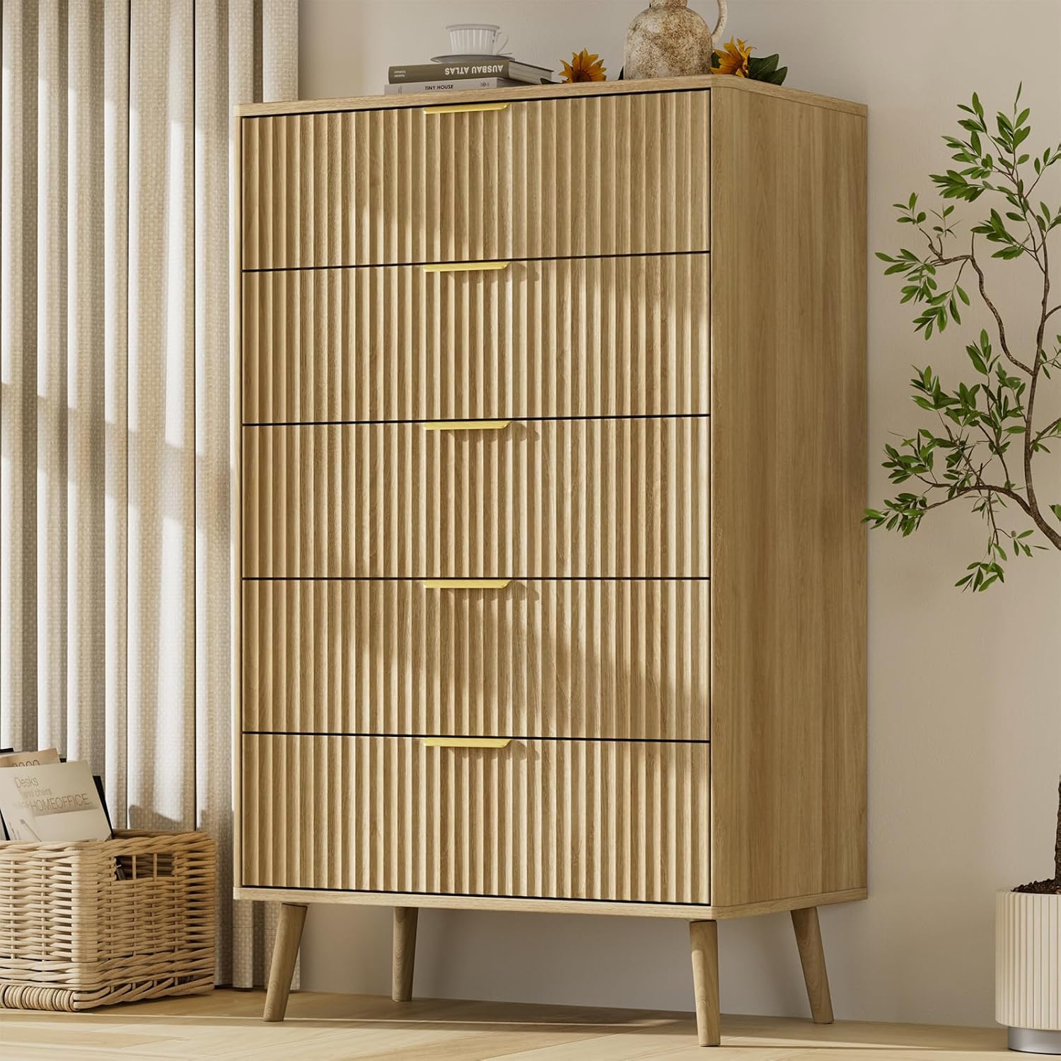 LYNSOM Fluted 5 Drawers Dresser, 45