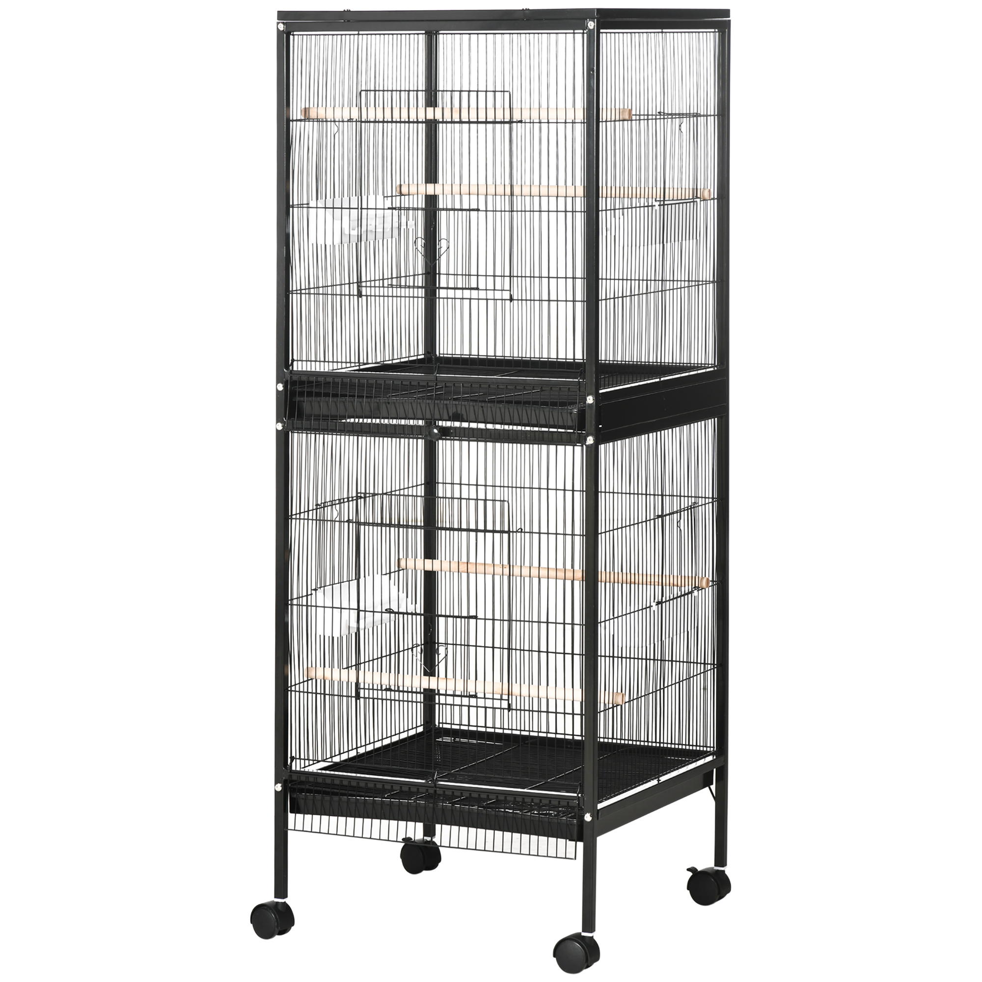 PawHut Vogelkäfig Voliere für Innenbereich mit Rädern und Herausnehmbaren Schubladen, 51,5x50x140 cm, Schwarz
