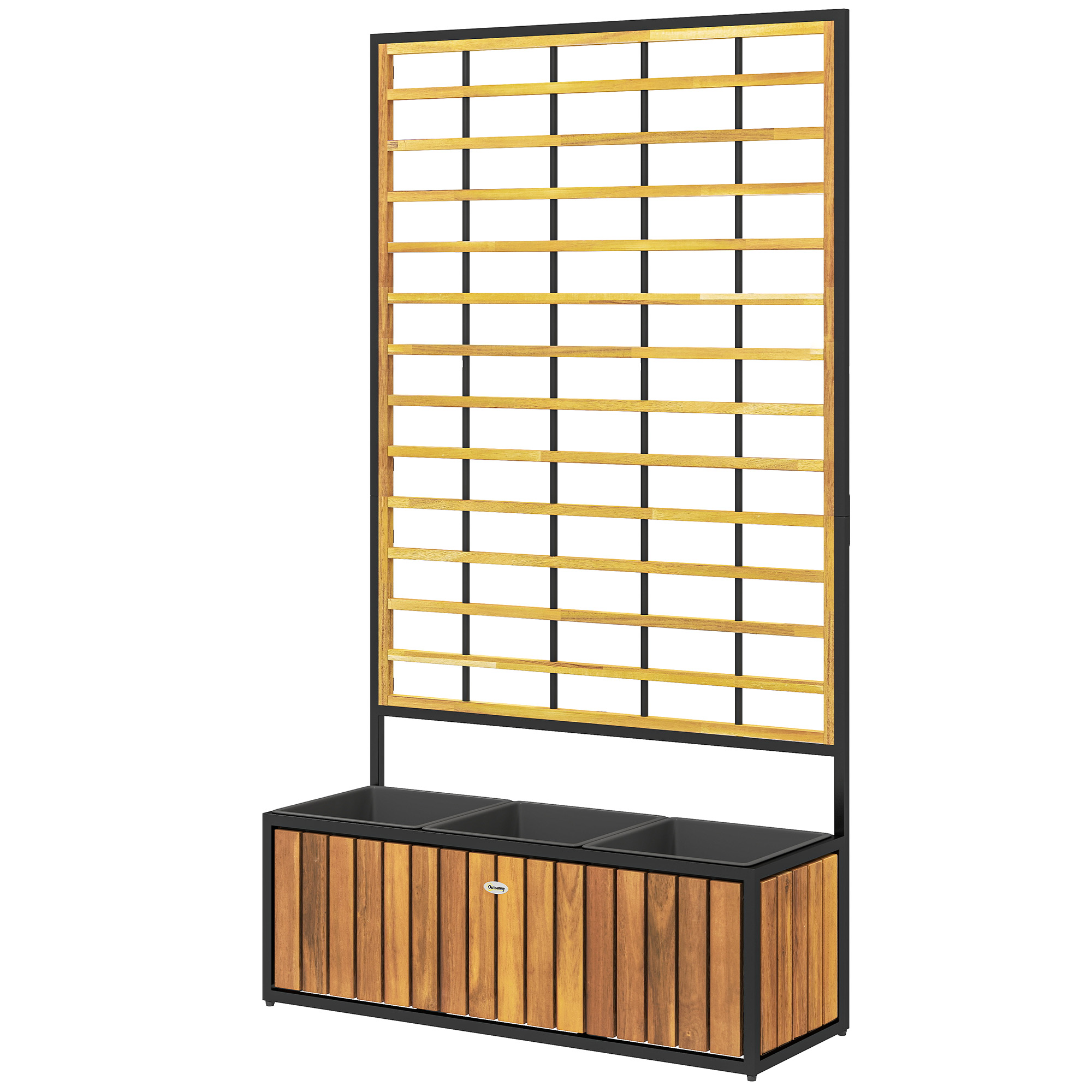 Outsunny Jardinière mit Rankgitter erhöhtes Gartenbeet mit Abflusslöchern aus Akazienholz und Stahl 74 x 27 x 131 cm Teak