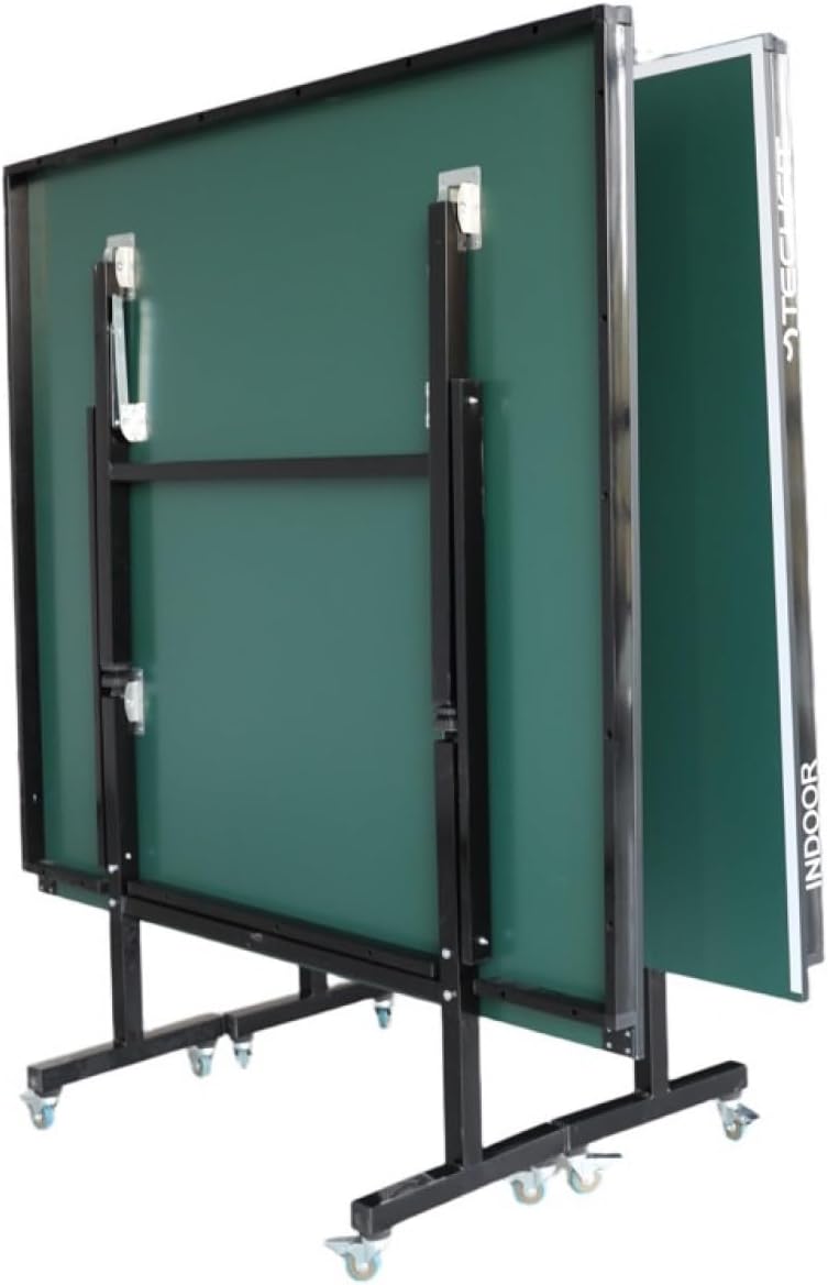 TechFit Tavolo da Ping Pong Professionale per Interni - Pieghevole da Interno con Inclinazione Unilaterale, Struttura Metallica Nera, Rete da 180 cm, Roti Silconate con Freni, 274x152,5x76 cm
