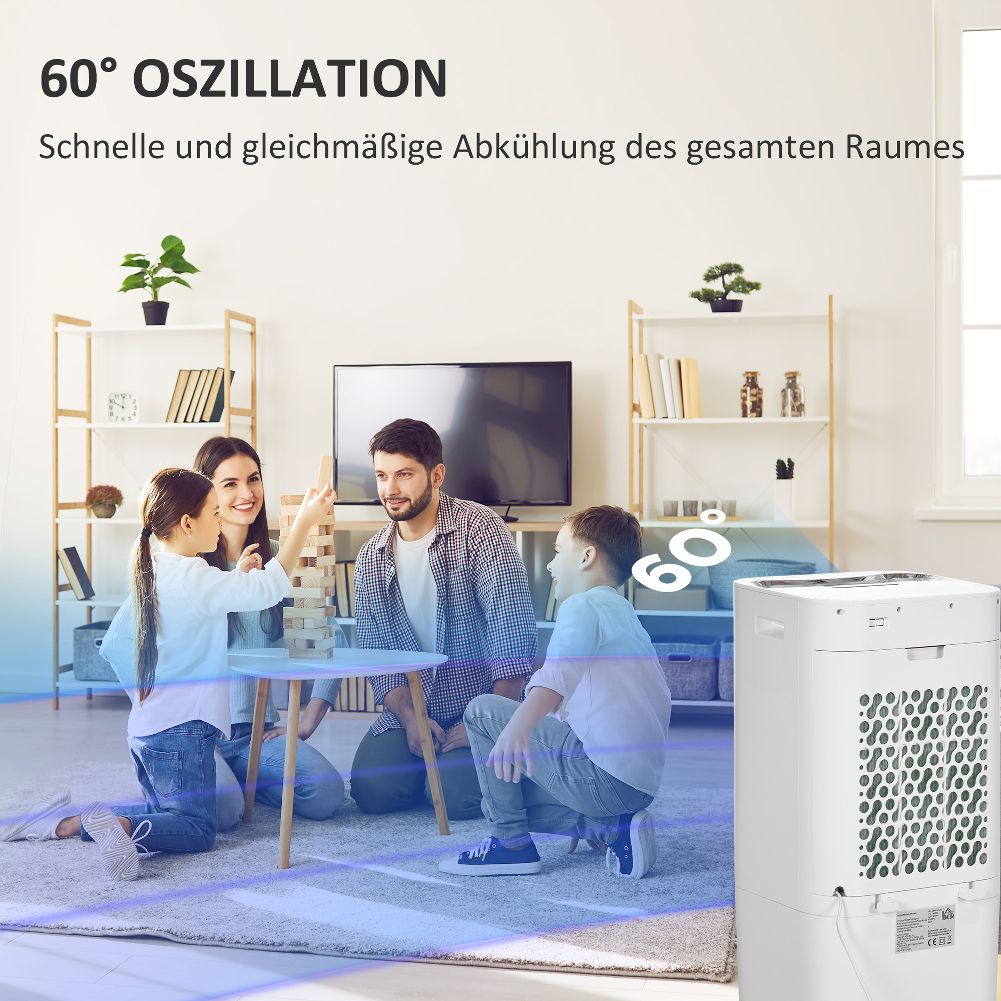 Airconditioner, Luchtkoeler, 3 Modi, Timerfunctie, Verrijdbaar, Kunststof, Wit