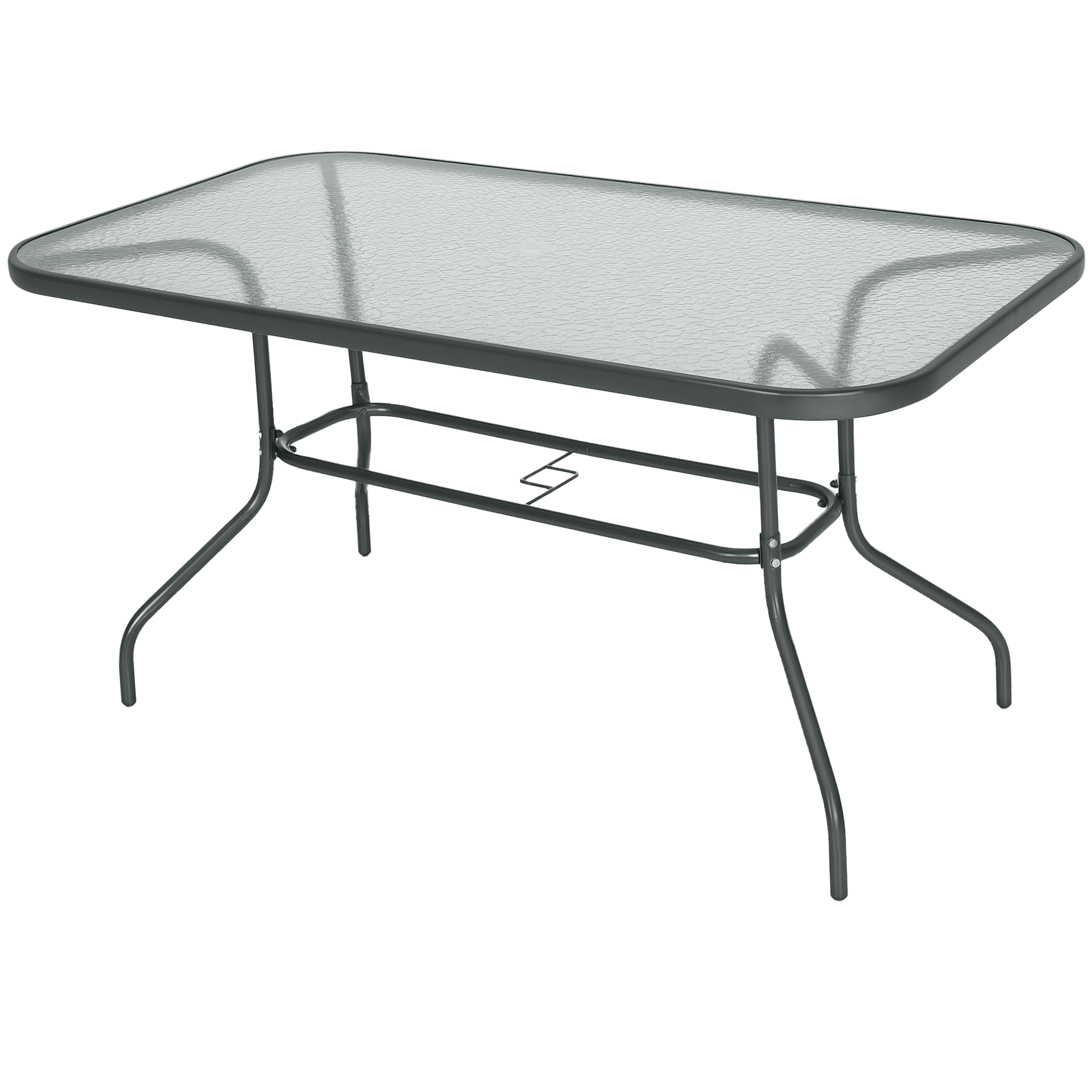 Outsunny Gartentisch Bistrotisch Balkontisch Garten Beistelltisch Bistrotisch Gartenmöbel mit Glasplatte Schirmloch Hartglas + Metall Carbongrau 140 x 80 x 70 cm