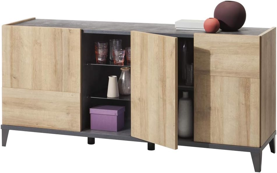 Composad | Madia a Linea VITTORIA con 3 Ante 1 Vano e 2 Ripiani, Credenza Soggiorno, Madia Moderna, Mobile Ingresso, (LxAxP) 180x84x45 cm, Colore Rovere e Grigio Tadao, Made in Italy