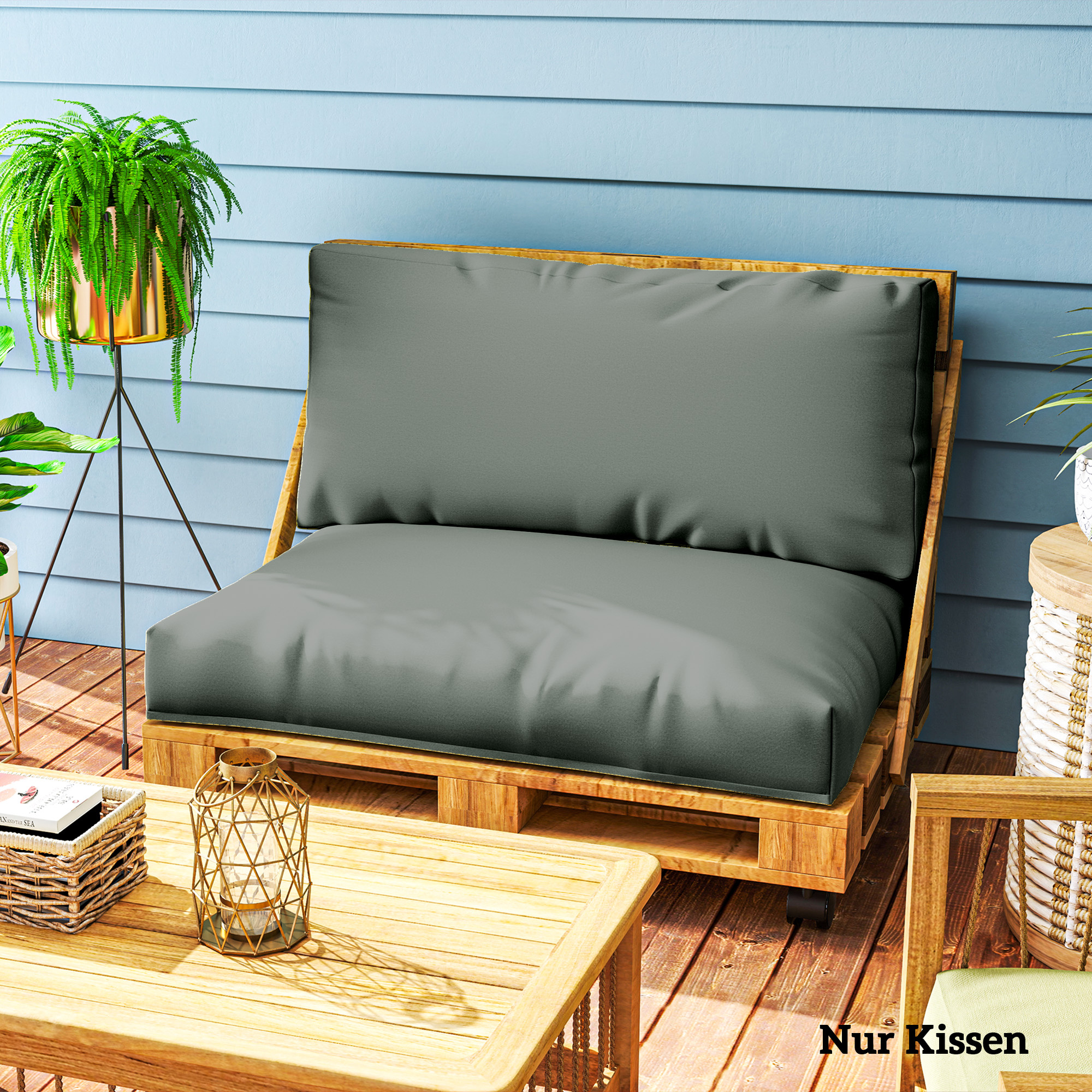 Outsunny Palettenkissen 2er Set Abnehmbar Sitzkissen Palettenpolster mit Rückenlehne 120 x 80 x 20 cm Dunkelgrau