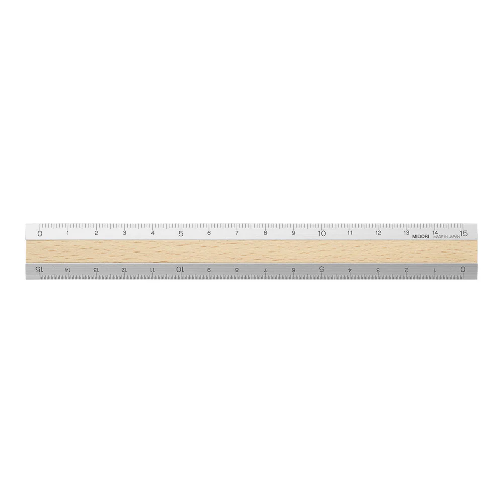 Midori Aluminum Wooden Ruler (15cm) Light Brown