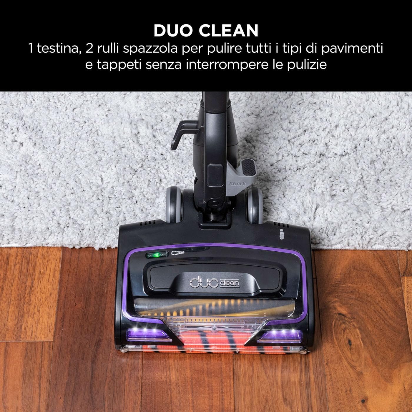 Shark Aspirapolvere con Filo da 10m, Senza Sacco, Tecnologia Antigroviglio, DuoClean per Tutti Pavimenti e Tappeti, Rimuove Peli e Capelli dalla Spazzola Mentre Pulisce, Viola/Nero, HZ500EU