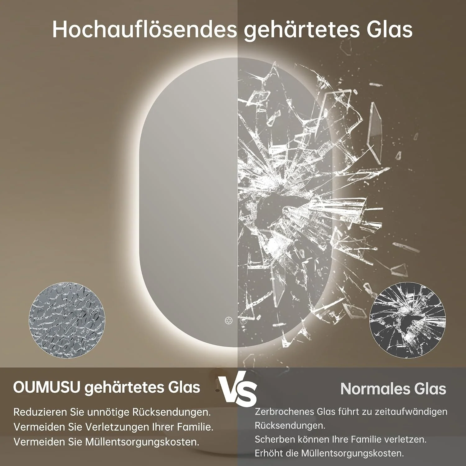 OUMUSU LED-Badspiegel mit Beleuchtung
