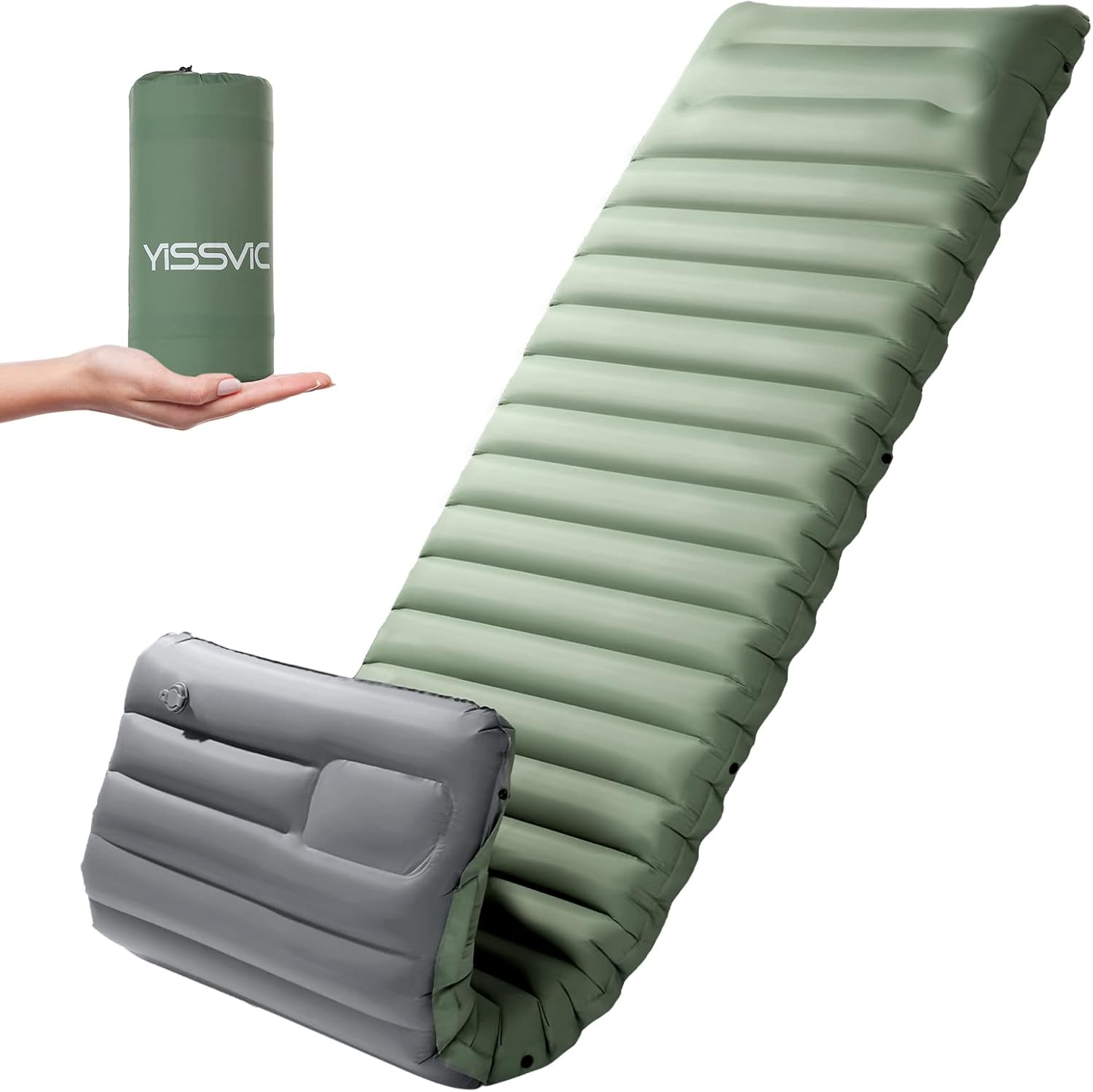 YISSVIC Materassino Campeggio Gonfiabile Autogonfiabile con Cuscino Portatile e Pieghevole per Outdoor, Arrampicata, Campeggio,Pesca, Spiaggia,Verde