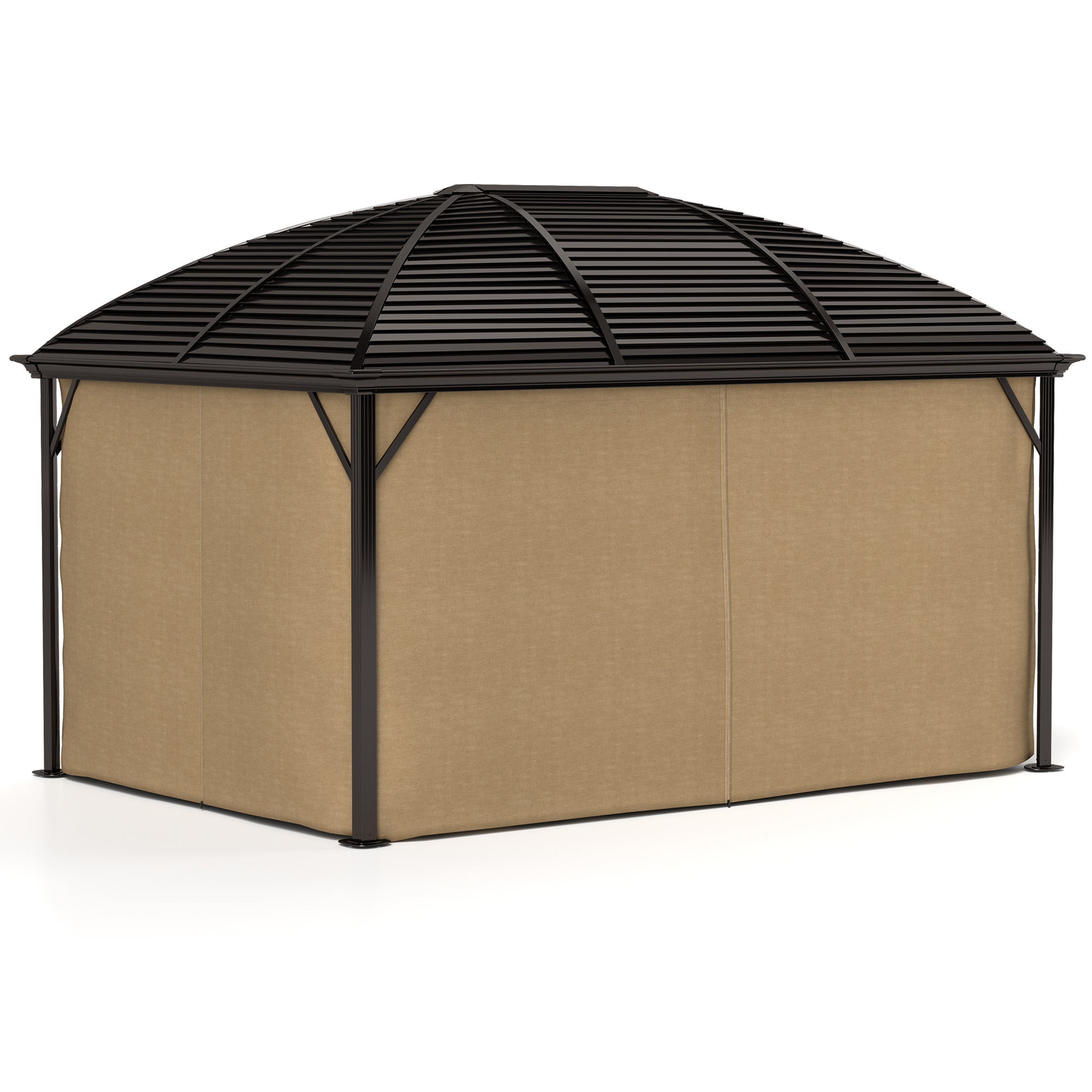 Outsunny Gartenpavillon, Partyzelt, Festzelt, 4 x Doppel-Seitenteile, wasserdicht, 2 Laternenhaken, ca. 4 x 3 x 2,8 m, Braun