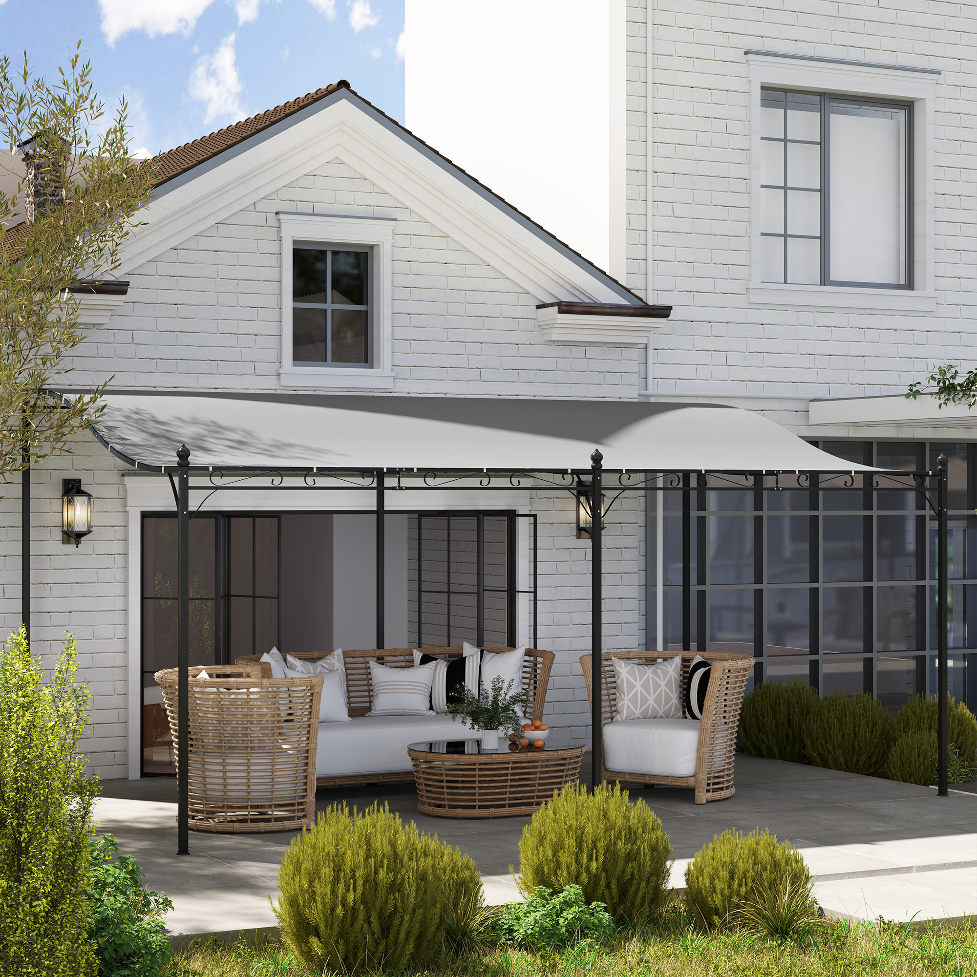 Outsunny 3 x 5 m Pergola, Flexibel Tuindak met Waterdichte Zeildoek en Metalen Frame, Schaduwverlener, Donkergrijs