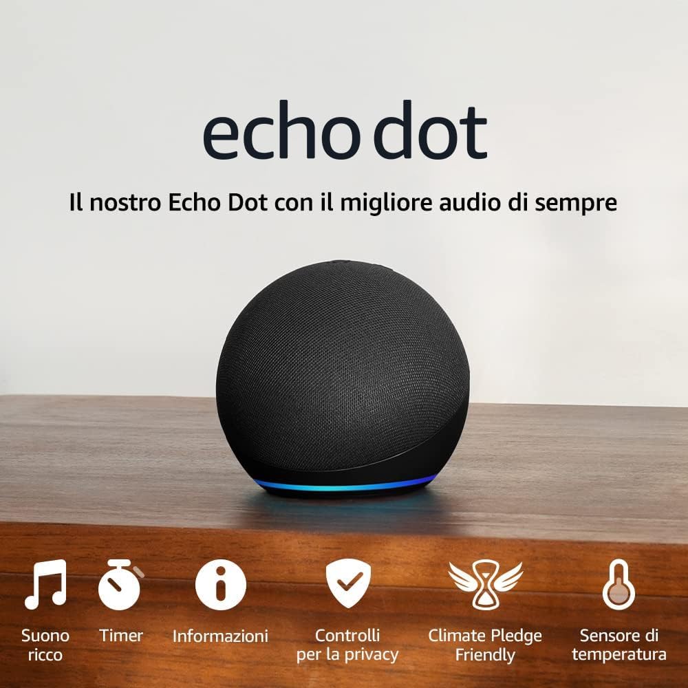 Echo Dot (Ultimo modello) | Altoparlante intelligente Wi-Fi e Bluetooth, suono più potente e dinamico, con Alexa | Bianco ghiaccio