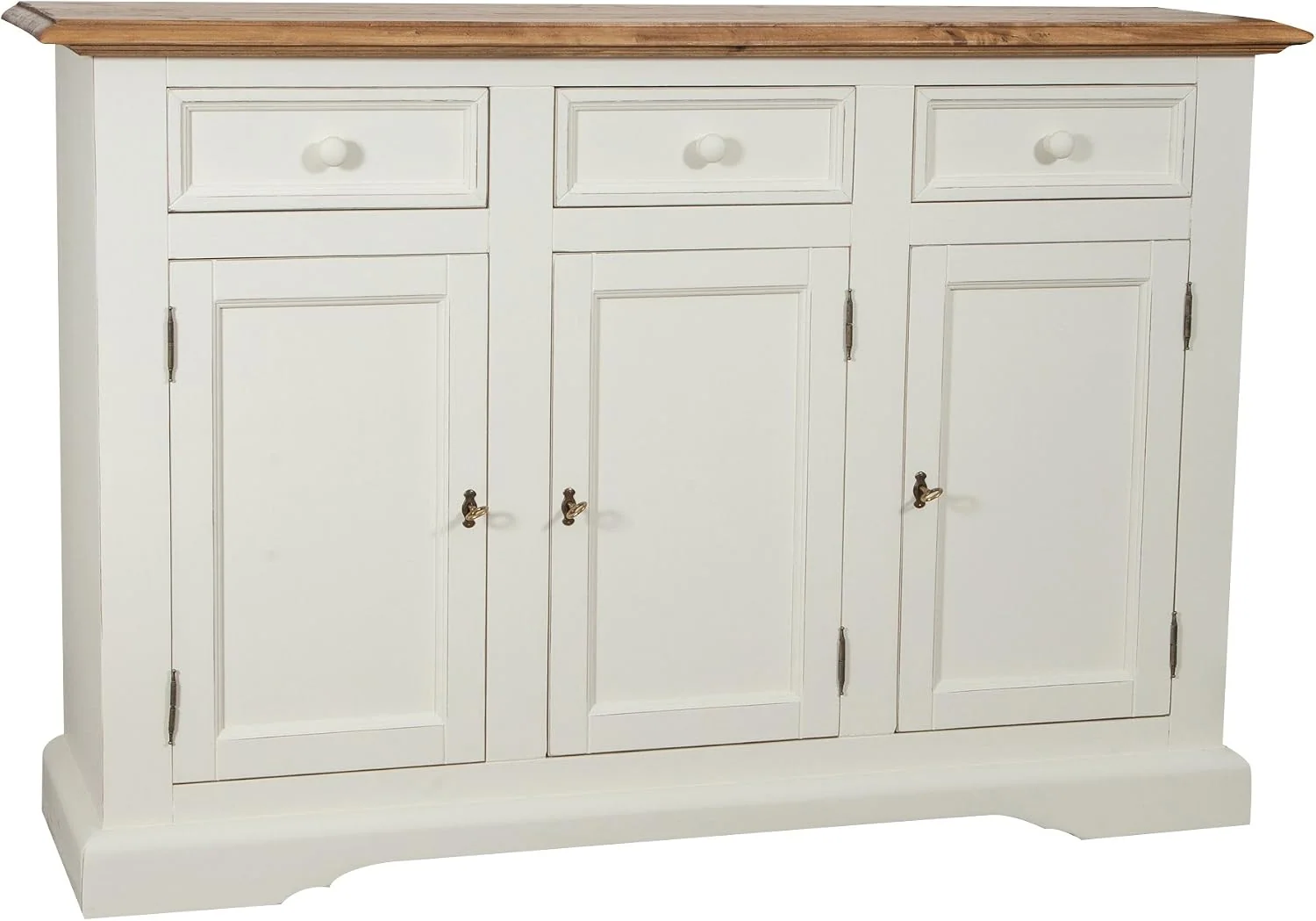 Biscottini Sideboard, 156x45x103 cm, Weiß/Holz, holz Made in Italy, Anrichte küche 3 Türen 3 Schubladen, Küchenbuffet