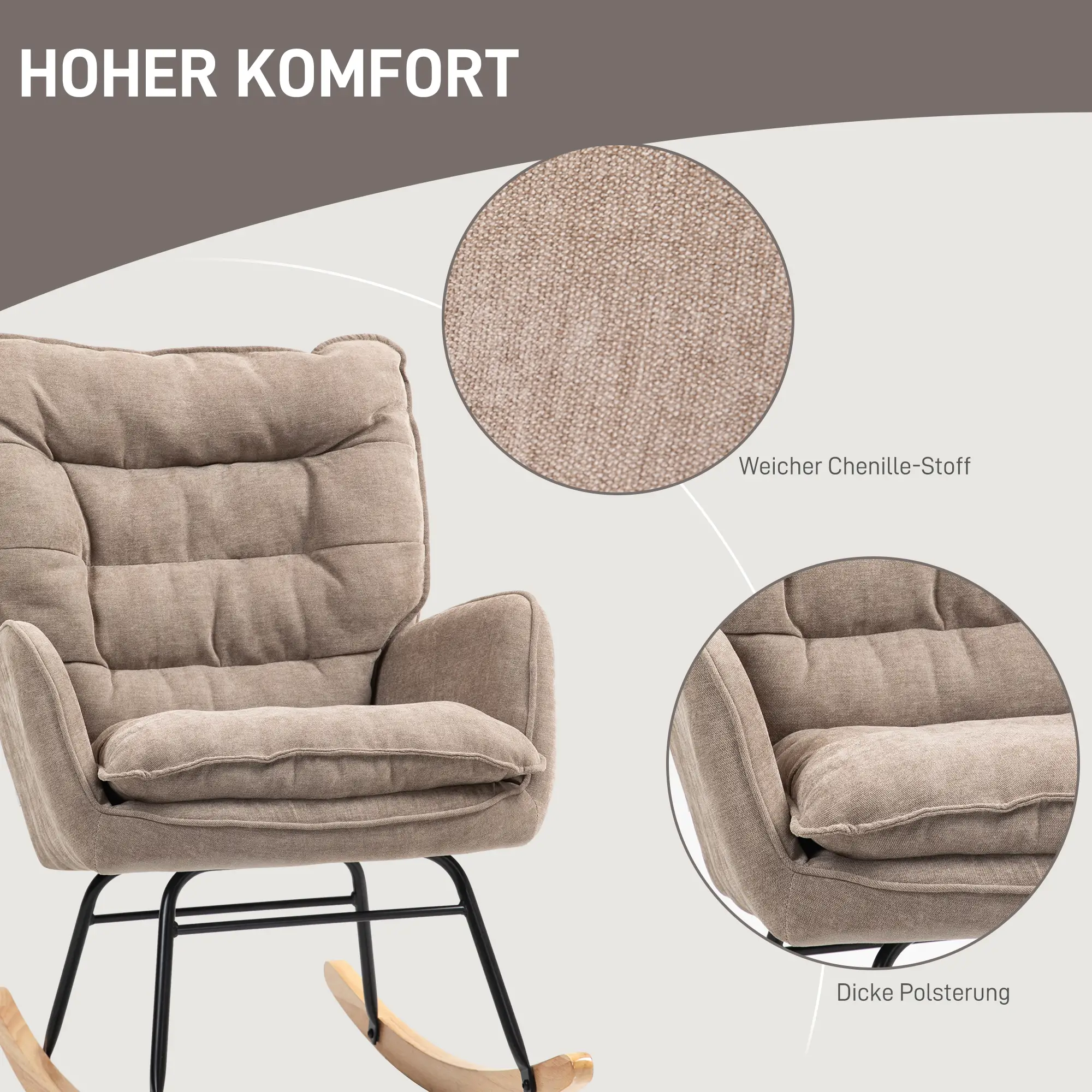 HOMCOM Schaukelstuhl Schwingsessel sanftes Schaukeln Chenille-Komfort
