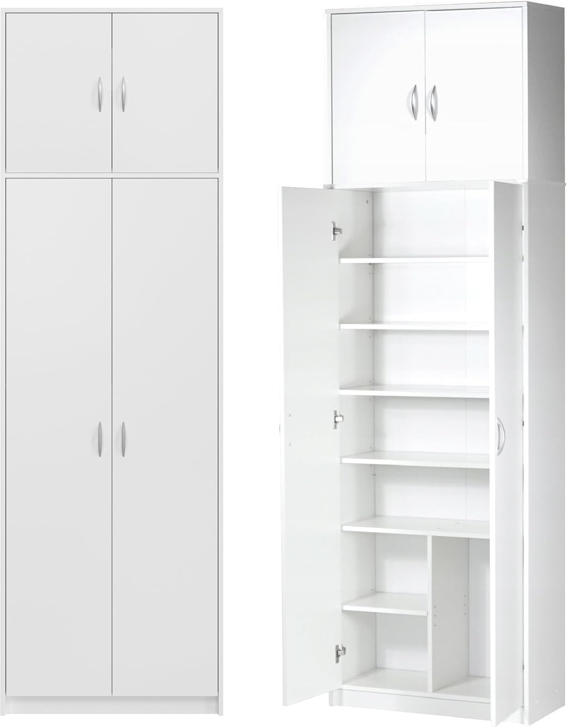Armadietto alto multiuso, con 4 ante e 10 scomparti, 235 x 74 x 35 cm, (Bianco)